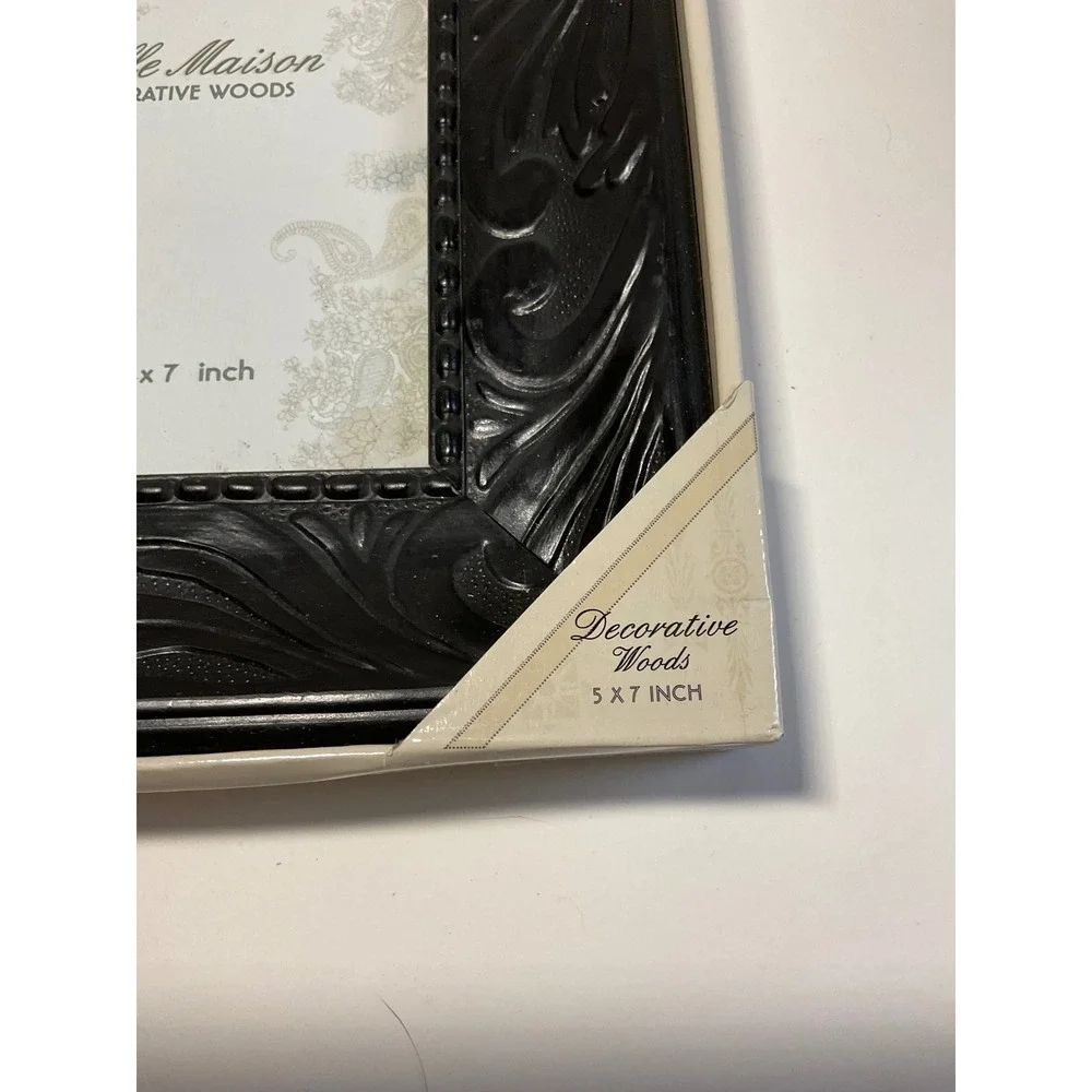 Belle Maison Ornate Scrolled Wood Photo Frame Black Grey 5x7 K2L28-57